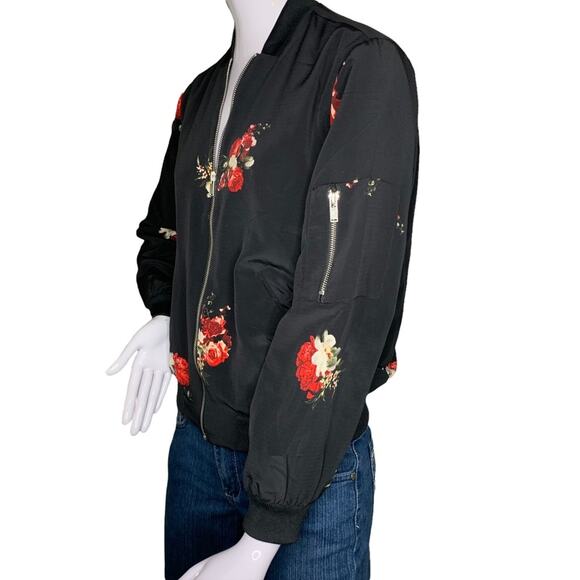 PHILOSOPHY Women Jacket Size S Black Floral Print Long Sleeve Zipper Down - Picture 5 of 12